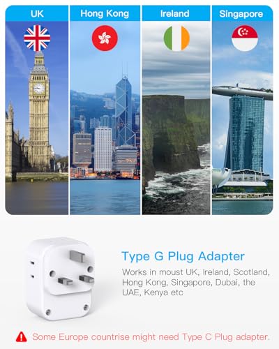 Image of US to UK Plug Adapter, HANYCONY Type G Adapter for Travel, 2 Pack