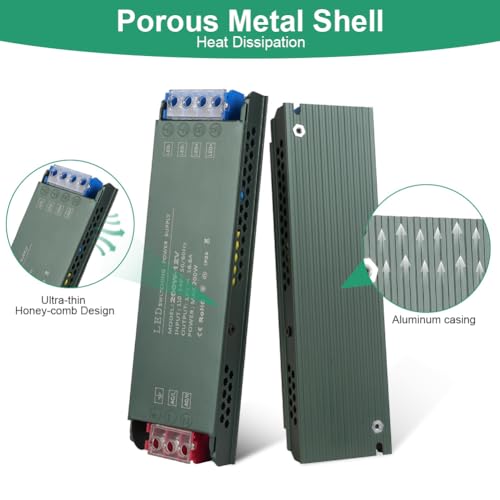 URAQT 24V LED Driver 200W LED Transformer, 220V to 24V Power Transformer, AC 220V to DC 24 Volt 8.33A Compact Ultra-Thin Constant Voltage Low Voltage Transformers for Strip Lights Garden Light