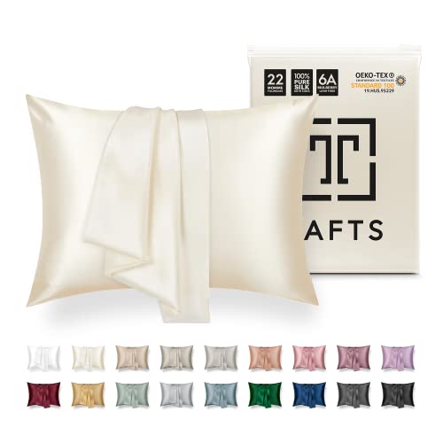 Tafts Silk Pillow Cases, 22mm 100% Pure Mulberry 6A Silk Pillowcase for Hair & Skin with Zipper Closure, Cooling, Natural