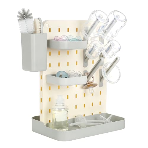 AiQInu Seca Biberones con jabón Incorporado, Escurridor Vertical para biberones y tetinas, Organizador para Accesorios y cepillos, Libre de BPA, Color Gris