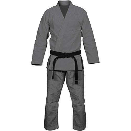 Max5 Full Blank Brazilian Jiu Jitsu Gi MMA Martial Arts Uniform BJJ Gi Grappling Kimono (Grey/White, A1) - Thumbnail 2