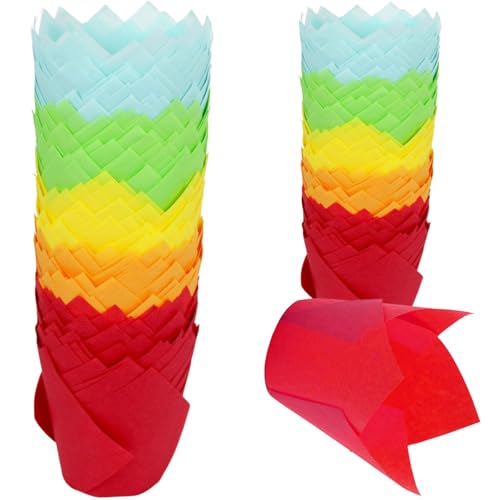 Image of 150 Pieces Tulip Cupcake Muffin Liners Paper Baking Cups Greaseproof Cupcake Wrappers for Birthday Wedding Party Baby Showers Catering Restaurants(Red /Orange /Yellow /Green /Blue)