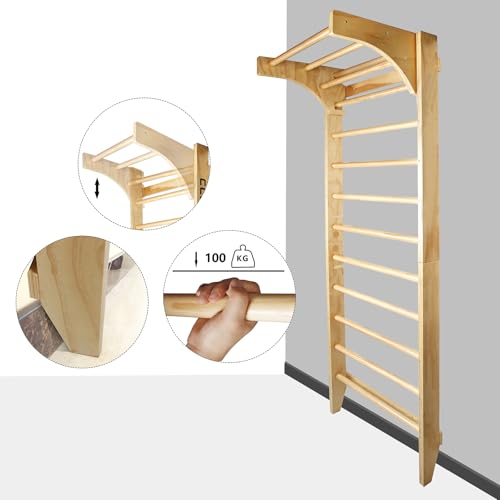 CCLIFE Sprossenwand Kletterwand Turnwand höhenverstellbare Klimmzugstange Klettergerüst Holz Kinder Indoor Erwachsener ZERRO