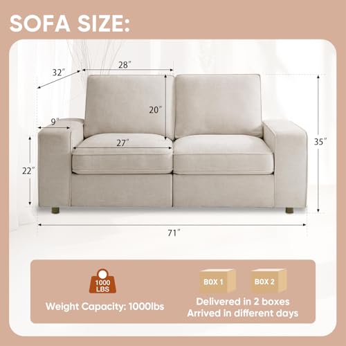 Image of Waxberry 71 inch Chenille Loveseat Sofa Couch for Living Room with Seat Storage, Modern 2-Seater Deep Seat Sofa with Side Pockets & Type-C /USB Ports, Detachable Backrest for Office, Apartment (Beige)