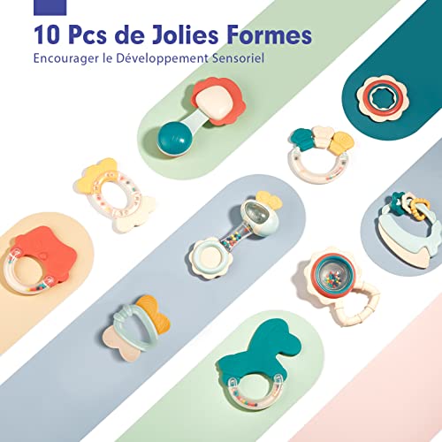Jouet pour Bébé 3 Mois Hochet de Dentition pour Bébé 0 3 6 9 Mois, Jouets d'Eveil Anneaux de Dentition sans BPA avec Boîte de Rangement Cadeau pour Naissance Garçon Fille, 10PCS – Image 3