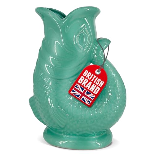 Gurgle Glug Jug The Bubble Jug® Sage Green 50 fl oz 1.5L Litre Extra Large Pitcher - Fish Shaped Jug - Decorative Ceramic Glugging Cocktail, Water and Gin Vase and Gurgling Carafe Pot