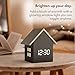 Driini Digital House Shaped Alarm Clock with Temperature Display (Dark Wood) – Modern Aesthetic with Cute Cube Frame and White LED Dimmer - Perfect Small Desk Clock for Bedside Table or Bedroom Mantle