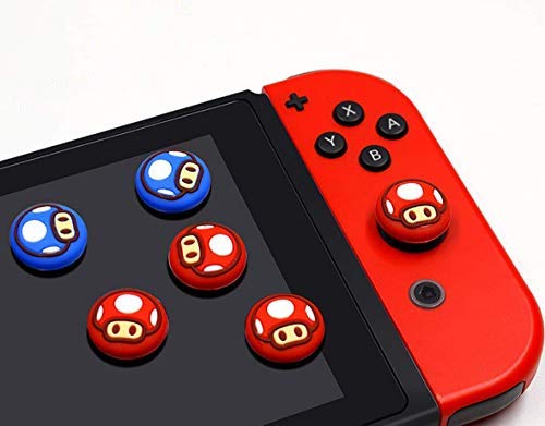 4PCS Silicone Cute Thumb Grip Caps Cover Ergonomic Joystick Caps Analog Thumb Stick Caps for Switch NS Joy Con/Switch Lite Controlle Blue & Red