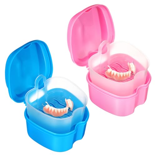 Gatuida 2 piezas Estuche de Viaje para Dentaduras Postizas Caja de Almacenamiento Portátil de Diseño Compacto y Ligero para Transporte y Limpieza de Dentaduras y Retenedores