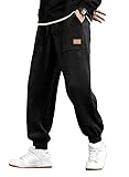 JMIERR Mens Corduroy Pants Elastic Waist Drawstring Stretch Tapered Joggers Sweatpants Work Cargo Pants with Multi Pockets,US34(M),Black