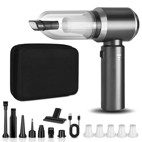 4-in-1 Handstaubsauger Akku,15000PA Multifunktionale Tragbarer Akkusauger,Auto Staubsauger Stark,Mini Staubsauger mit USB Schnellladung 6000mAh Akku für Haare und Schmutz In Ecken Auto und Zuhause
