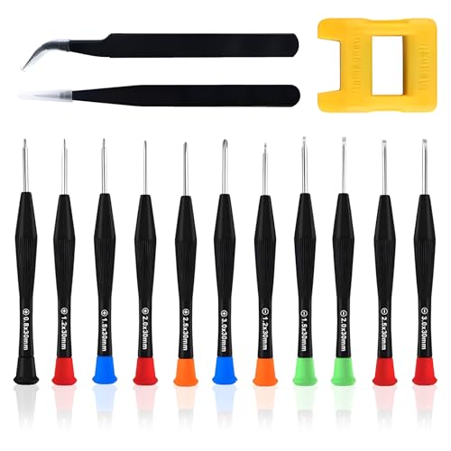 Juego de 14 destornilladores pequeños, juego de mini destornilladores, destornilladores de gafas con 2 pinzas y magnetizador, juego de destornilladores Phillips Torx Star micro ranurados,