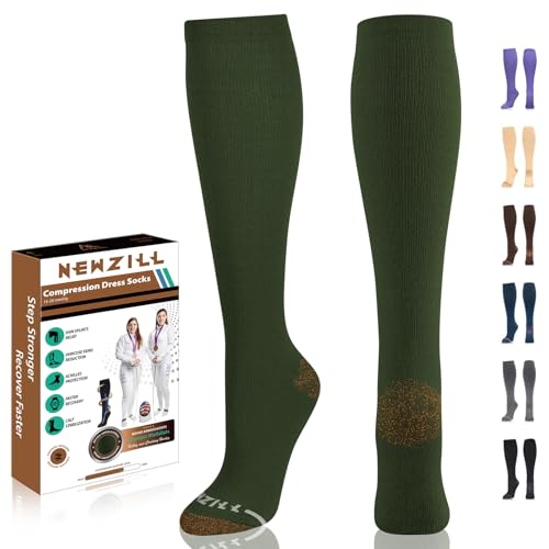 NEWZILL Cotton Compression Sock (15-20 mmHg) Copper Compression Socks for Men and Women, Best Dress Socks for Flight, Support