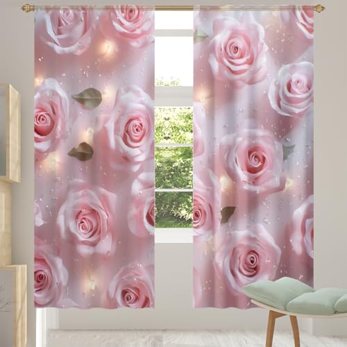 Mexpekil Cortinas traslúcidas de gasa con diseño de rosas para sala de estar, dormitorio, cortina de gasa filtrante de luz con bolsillo para barra, cortinas de privacidad para ventana, juego de 2