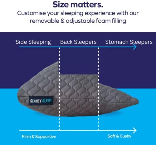 Sidney Sleep Bed Pillow for Side and Back Sleepers - Adjustable Filling - Memory Foam Pillow for Neck and Shoulder Pain - Customizable Loft - Queen Size - Additional Foam Bag Included (Grey)