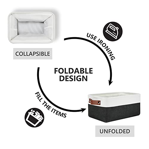 Dullemelo Small Storage Baskets 6 Pack, Fabric Collapsible Gift Storage Baskets For Shelves, Closets, Nursery, Home, Office Organizing,Small Canvas Linen Rectangular Storage Bins (6-Pack, White&Black) #TOP5