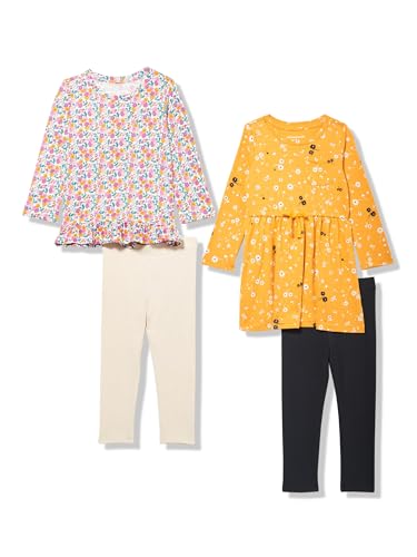 Image of Amazon Essentials Girls and Toddlers' Long-Sleeve Ruffle Hem Outfit Sets with Bowknot Design