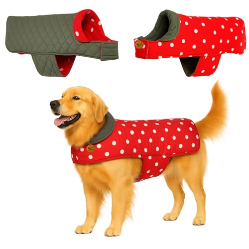 Image of Sage Square Dual-Sided Polka Dot Dog Jacket - Protective Cold-Weather Gear for Pets, Lightweight, Cushioned, Designed for Warmth & Comfort Indoors or Outside (Polka Red, 3XL - 24 Inch)