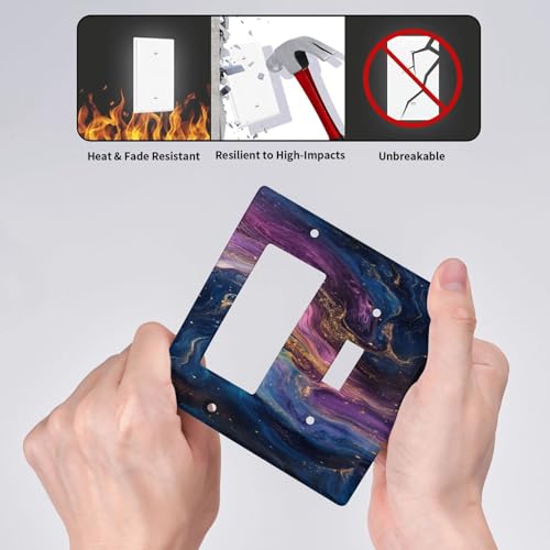 Decorative Outlet Covers Abstract Purple Blue Gold Marble Texture 2 Gang 1 Gang Wall Plate Cover Single Toggle Rocker Combo Light Switch Cover Plate Faceplate for Bedroom Decor