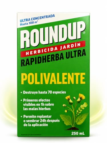 ROUNDUP Herbicida para todo tipo de malas hierbas cubre hasta 108 m2 | 250ml para 5 litros de Agua | Formula Concentrada | Efectos en 1 hora | Elimina hasta 70 especies de hierbas/musgo | Nexum Market