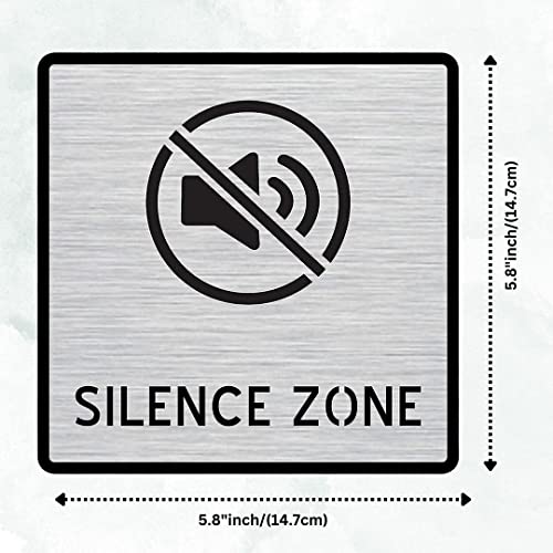 Image of CVANU Silver Acrylic SILENCE ZONE Self-Adhesive Sign Board for Office /Hospital /Cafe Sign Board (set of 2) c86