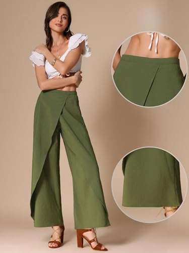 Allegra K Casual Wide Legs Pants for Women's Elastic High Waist Split Side Loose Trousers2
