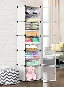 Oumffy Multipurpose Baby Wardrobe/Cabinet Plastic Foldable & Stackable Closet Organizers Rack, Drawer, Shelf Storage Container for Kitchen, Home and Bathroom Wardrobe for Clothes & Cupboard ^ 10-Layer 5-Door, White