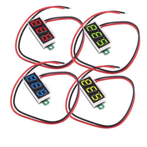 GERUI 4 Stück 0,28 Zoll Mini Digital Voltmeter mit 7-Segment LED-Anzeige DC2.5-40V, Zwei Drähte Spannungsprüfer,Spannungsmess-Modul Verpolungsschutz und Genaue Druckmessung(Rot, Gelb, Grün, Blau) (1)