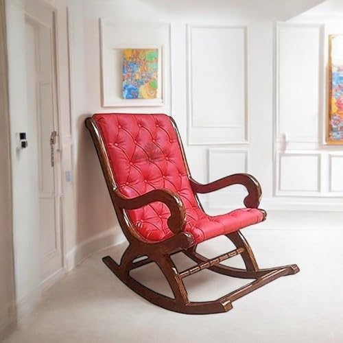 Image of Solid Sheesham Wood Rocking Chair for Living Room | Ergonomic Resting Chair for Relaxing and Pregnant Women (Black) (Red)