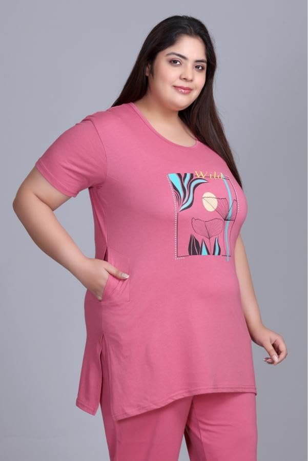 Image of In Love Women's Plus Size Longline T-Shirt with Side Pocket, 3 /4 Sleeve, Crew Neck