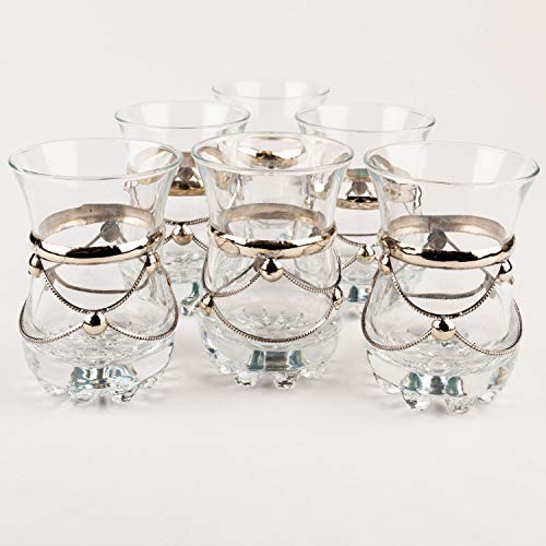 Orientalische verzierte Teegläser Set 6 Gläser Samsun Klar | Marokkanische Tee Gläser 6 Farben Deko orientalisch | 6 x…