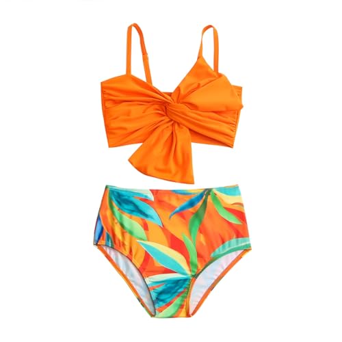 Bikinis Tallas Grandes Conjunto Verano Mujer Trajes de baño para niñas con Cuello en V Bikini Set Traje de baño Piezas Fruncido Cintura Media Traje Bikini Mujer Tanga (Orange, 4-5 Years)
