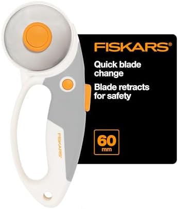 Fiskars 60mm Rotary Cutter for Fabric with Ergonomic Loop Grip And Comfort Handle, Titanium Rotary Fabric Cutter for Thick Materials, Easy and Safe Blade Change, Sewing Supplies and Quilting Tools