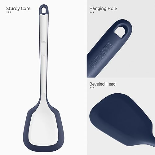 Image of 600℉ Heat Resistant Silicone Turner: U-Taste 13.6in Solid Kitchen Spatula Flipper, BPA Free Flexible & Thin Seamless Cooking Utensil for Flipping Egg, Pancake in Nonstick Cookware(Midnight Blue)