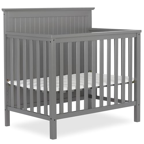 Image of Dream On Me Ava 4-in-1 Mini Baby Crib with Daybed & Twin Bed Conversion in Steel Grey, GreenGuard Gold & JPMA, Non-Toxic Finish, 3-Position Adjustable Height, Includes 1″ Mattress Pad