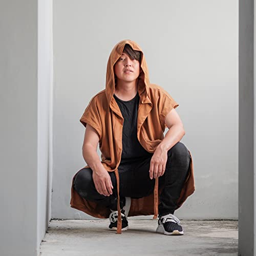 Image of Men's Sleeveless Noragi Hoodie Oversized Kimono Jacket One Size Vest Cardigan Gym Coat (Golden Mustard)