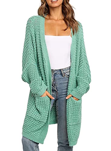 Modasua Damen Strickjacke Lang Cardigan Casual Wasserfall Jacke Gestrickt Pullover Übergroß Strickcardigan Strickmantel Outwear Mantel,B Grün,m Cover