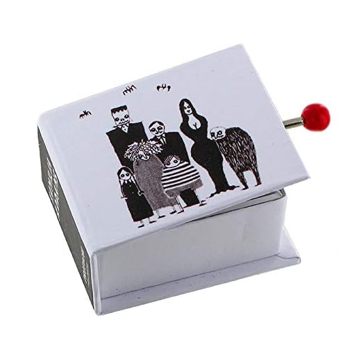 Caja de música/caja musical de manivela de cartón decorado en forma de libro con mecanismo musical de 18 notas - Tema principal de la familia Addams (Vic Mizzy)