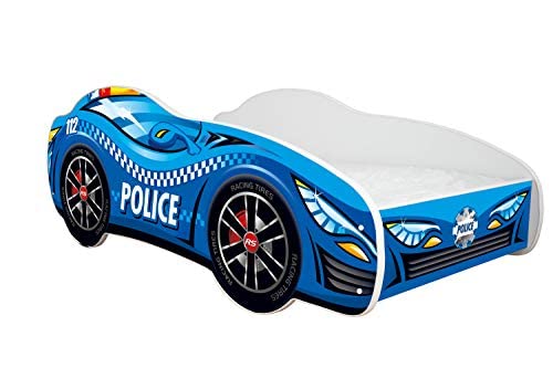 Topbeds Cama de coche, policía, cama de coche, cuna con protección contra caídas, cama juvenil, cuna con somier para niños y niñas, coche de carreras (Police Car, 160 x 80 cm) Cover