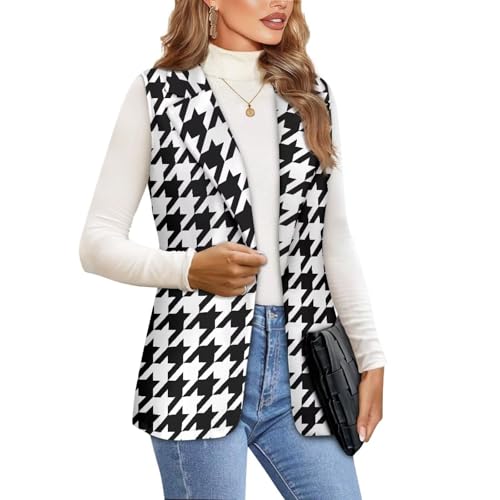 Women's Houndstooth Casual Blazer Lightweight Daily Work Wear Sports Jacket Classic Vintage Houndstooth Plaid Print2
