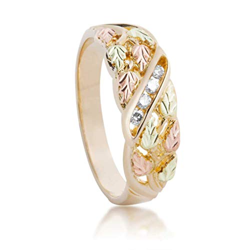 10k Yellow Gold, 12k Rose and Green Gold 4-Stone Diamond Black Hills Gold Band (.125 Ctw, SI1, IJ)4