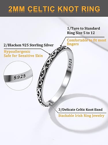 Bestyle BTR27363V-09 2Mm Sterling Silver Celtic Ring For Women Slim Silver Finger Stacking Ring Eternity Wedding Engagement Band Ring Valentine'S Day Love Ring Size 9 thumb #5