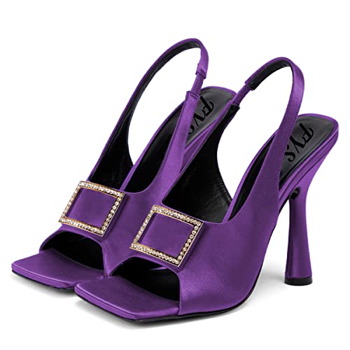 FYS Women Peep Toe Slingback Stiletto High Heel Satin Pumps Slip on Dressy Party Wedding Prom Homecoming Shoes Size 4-15 US4