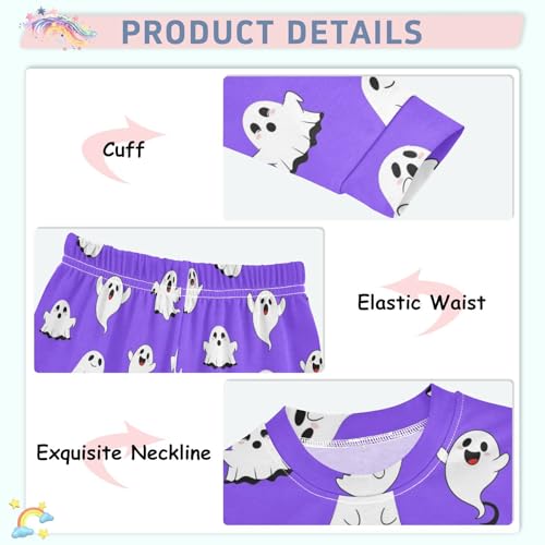Pajama Sets Long Sleeve Cute Ghosts on Purple Soft Comfy Sleepwear 2 Piece PJS 3-8T4