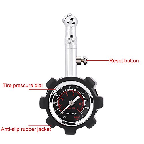 Keenso Tire Pressure Gauge 0-100PSI, Heavy Duty Professional Manual Air Pressure Gauge Accurate Measurement