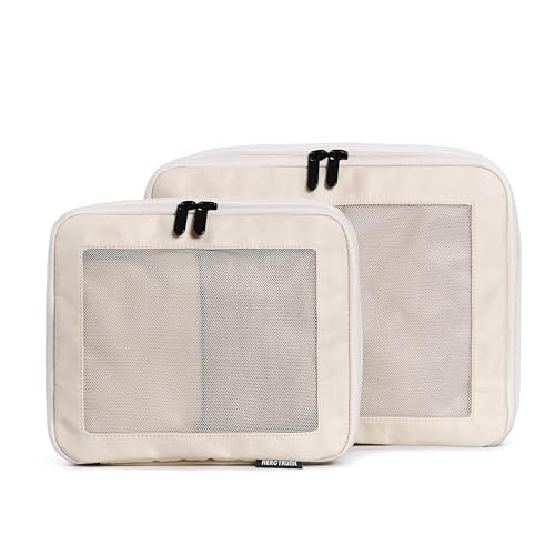 Image of Aerotrunk Compression Packing Cubes for Travel - Luggage Organizer Bags - Double Zipper Packing Cubes for Suitcases (2-Pack, Beige)