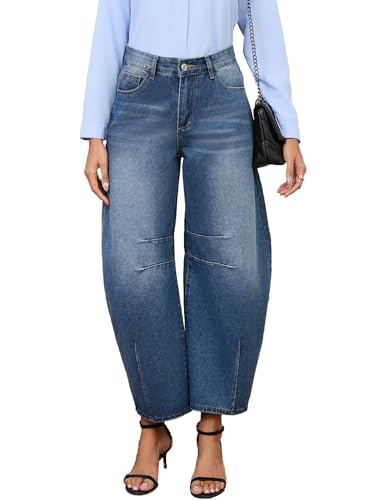 LaiyiVic Barrel Jeans for Women Wide Leg Mid Waist Cropped Denim Pants Baggy Boyfriend Jeans3
