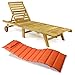 Sonnenliege mit Auflage Set - Relax-Liege Holzliege Gartenliege Teakholz Natur inkl. Räder, verstellbares Kopfteil, Auflage orange