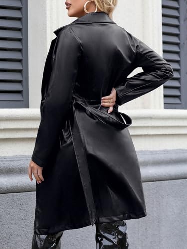 Leather Jacket Women Trench Coat Long Loose Button Jacket Open Front Motorcycle Coat with Belt2