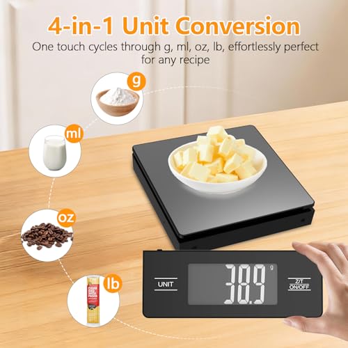 Image of Wireless Detachable Display Digital Food Scale, 11lb /5kg, Solid Black 1g Precise Weighing, Tare & Backlit LCD, 304 Stainless Steel Surface, Ideal for Coffee Brewing, Baking & Daily Meal prep